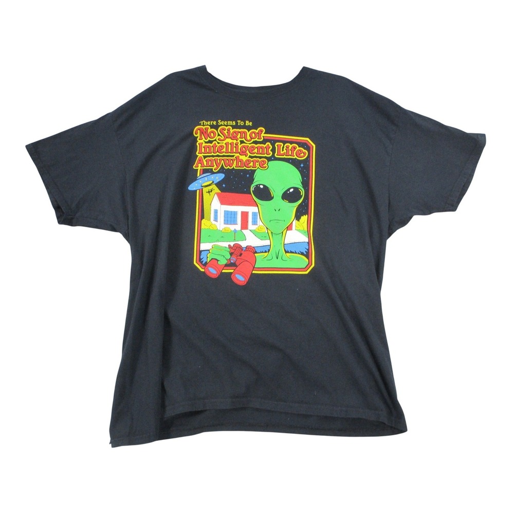 DOM No Sign Of Intelligent Life Anywhere Alien Graphic T-Shirt Black Mens 2XL